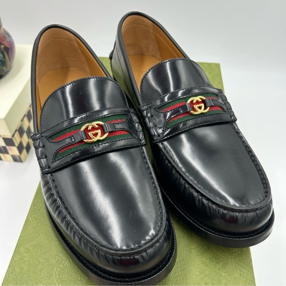 Men’s Gucci kaveh interlocking G leather loafer size 10.5 made in Italy - Picture 1 of 9